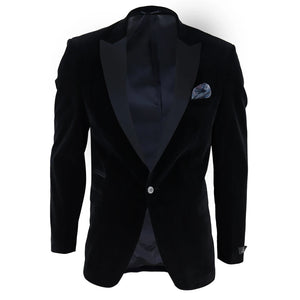 Men's Soft Velvet 1 Button Dinner Jacket Tuxedo Blazer - Black - TruClothing.com - 1