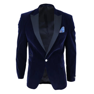 Men's Soft Velvet 1 Button Dinner Jacket Tuxedo Blazer - Blue - TruClothing.com - 5