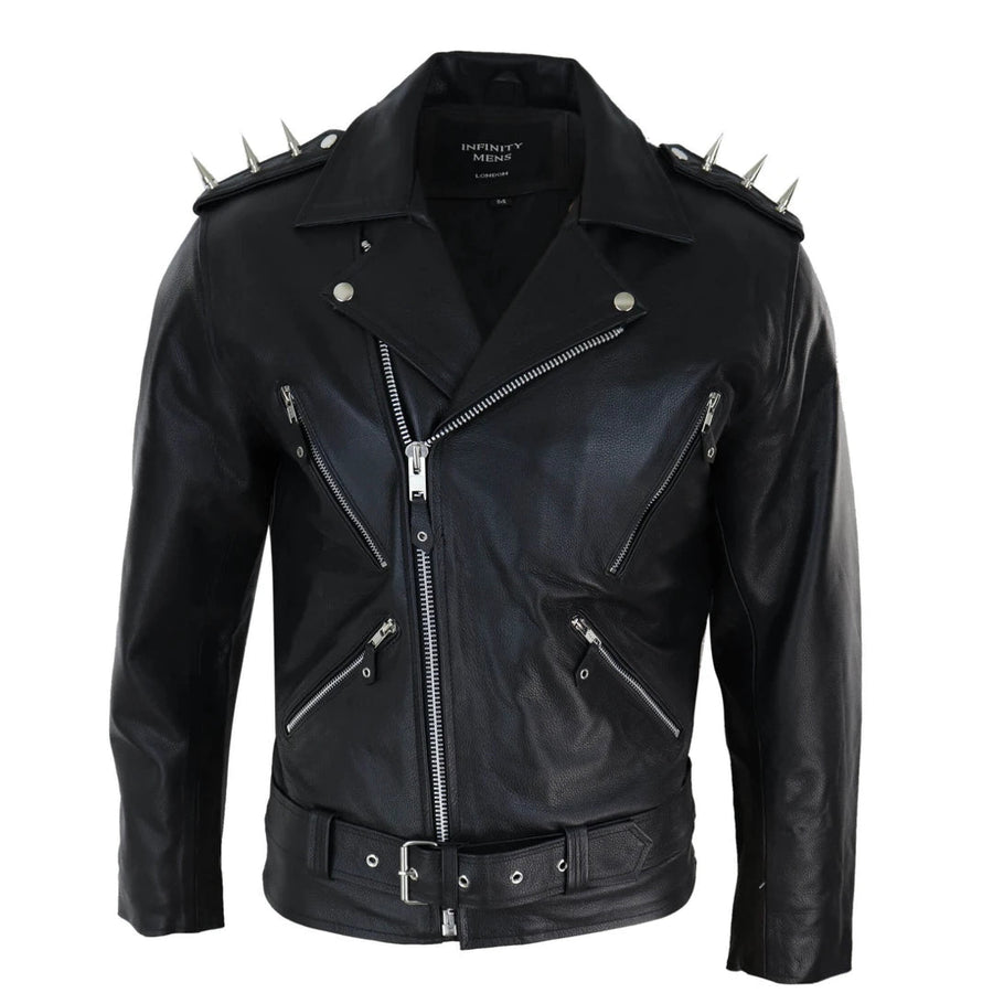 Herrenjacke 100% Echtleder Brando Biker Design Motorrad Jacke Klassisch - Infinity Leather - 1