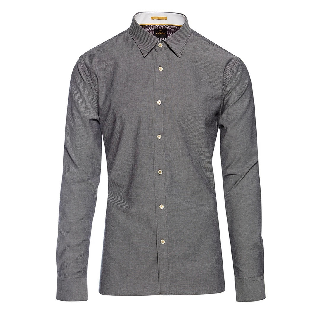 Camicia da Uomo Regolare Elasticizzata in Cotone Bottoni Vintage - Nero - House of Cavani - 1