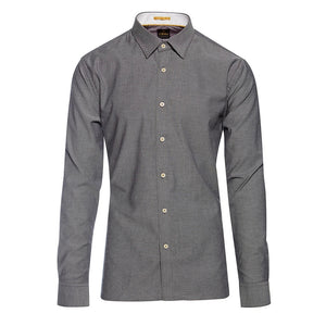 Camicia da Uomo Regolare Elasticizzata in Cotone Bottoni Vintage - Nero - House of Cavani - 1