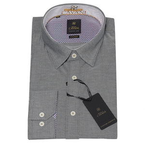 Camicia da Uomo Regolare Elasticizzata in Cotone Bottoni Vintage - Nero - House of Cavani - 2