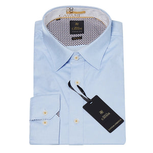 Camicia da Uomo Regolare Elasticizzata in Cotone Bottoni Vintage - Blu - House of Cavani - 5
