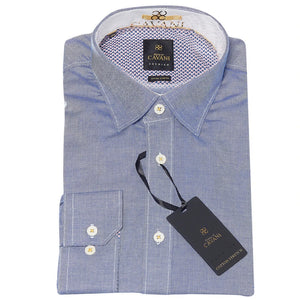 Camicia da Uomo Regolare Elasticizzata in Cotone Bottoni Vintage - Blu Scuro - House of Cavani - 7