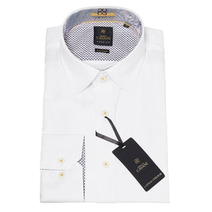 Camicia da Uomo Regolare Elasticizzata in Cotone Bottoni Vintage - Bianco - House of Cavani - 13