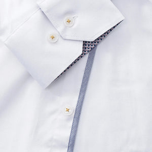 Camicia da Uomo Regolare Elasticizzata in Cotone Bottoni Vintage - Bianco - House of Cavani - 14