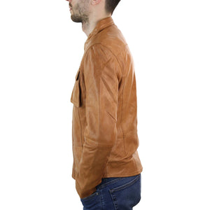 Veste chemise homme cuir véritable gris noir marron clair vintage cintré rétro - Infinity Leather - 10