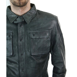 Veste chemise homme cuir véritable gris noir marron clair vintage cintré rétro - Infinity Leather - 3
