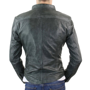 Veste chemise homme cuir véritable gris noir marron clair vintage cintré rétro - Infinity Leather - 6