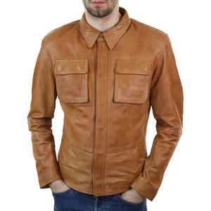 Veste chemise homme cuir véritable gris noir marron clair vintage cintré rétro - Infinity Leather - 7