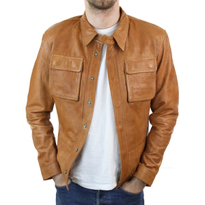 Veste chemise homme cuir véritable gris noir marron clair vintage cintré rétro - Infinity Leather - 8