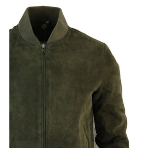 Chaqueta Bomber para caballero Infinity Varsity cuero de ante auténtico estilo Clásico Retro Vintage - Oliva - Infinity Leather - 23
