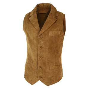 Veston gilet rétro vintage habillé décontracté daim véritable marron tan noir homme - Marron clair - Infinity Leather - 10