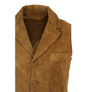 Veston gilet rétro vintage habillé décontracté daim véritable marron tan noir homme - Marron clair - Infinity Leather - 11