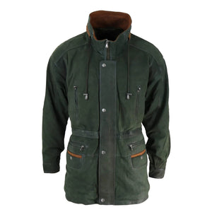 Giacca Classica da Uomo stile Safari Parka in Pelle Scamosciata - Verde - Infinity Leather - 1