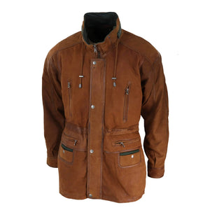 Giacca Classica da Uomo stile Safari Parka in Pelle Scamosciata - Nocciola - Infinity Leather - 8