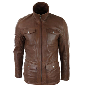 Giacca Nocciola Marrone da Uomo Vera Pelle stile Classico Safari - Infinity Leather - 1