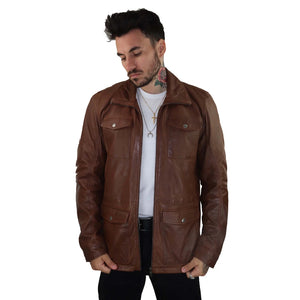 Giacca Nocciola Marrone da Uomo Vera Pelle stile Classico Safari - Infinity Leather - 2