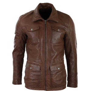 Giacca Nocciola Marrone da Uomo Vera Pelle stile Classico Safari - Infinity Leather - 4