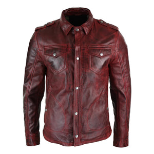 Hellbraune weinrot gewaschene Herren-Hemdjacke aus Timber-Leder - Infinity Leather - 1