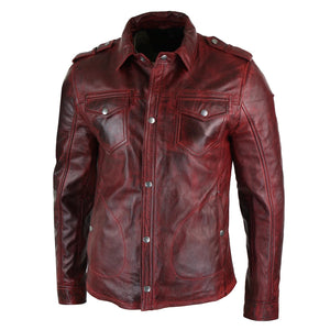 Hellbraune weinrot gewaschene Herren-Hemdjacke aus Timber-Leder - Infinity Leather - 2