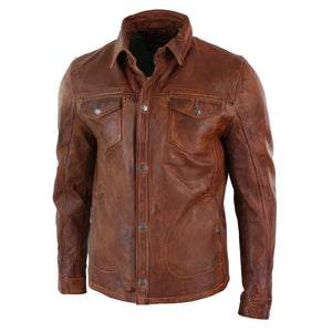 Hellbraune weinrot gewaschene Herren-Hemdjacke aus Timber-Leder - Infinity Leather - 7