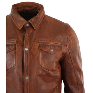 Hellbraune weinrot gewaschene Herren-Hemdjacke aus Timber-Leder - Infinity Leather - 8