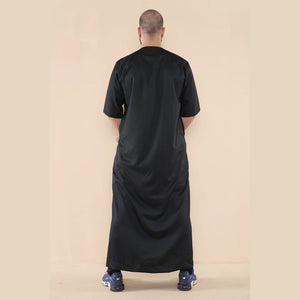 Mens Thobe Jubba Islamic Clothing Kaftan Half Sleeve Robe Moroccan Arab Zipped - Black - Thobez - 12