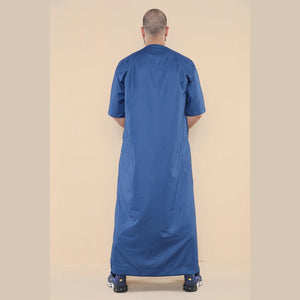 Mens Thobe Jubba Islamic Clothing Kaftan Half Sleeve Robe Moroccan Arab Zipped - Blue - Thobez - 6