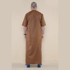 Mens Thobe Jubba Islamic Clothing Kaftan Half Sleeve Robe Moroccan Arab Zipped - Brown - Thobez - 18