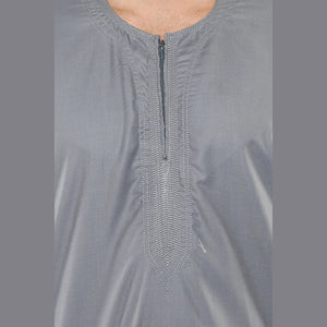 Mens Thobe Jubba Islamic Clothing Kaftan Half Sleeve Robe Moroccan Arab Zipped - Grey - Thobez - 22