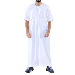 Mens Thobe Jubba Islamic Clothing Kaftan Half Sleeve Robe Moroccan Arab Zipped - White - Thobez - 31