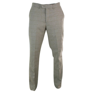 Men's Tweed Check Herringbone Blinders Trousers Regular - Beige - House of Cavani - 5