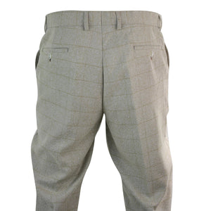 Men's Tweed Check Herringbone Blinders Trousers Regular - Beige - House of Cavani - 8
