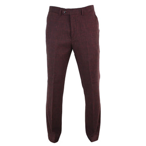 Men's Tweed Check Herringbone Blinders Trousers Regular - Burgundy - House of Cavani - 1