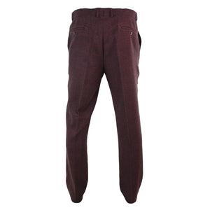 Men's Tweed Check Herringbone Blinders Trousers Regular - Burgundy - House of Cavani - 3