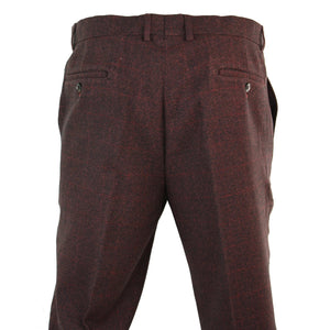 Men's Tweed Check Herringbone Blinders Trousers Regular - Burgundy - House of Cavani - 4