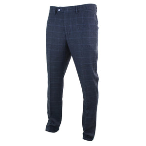 Men's Tweed Check Herringbone Blinders Trousers Regular - Navy - House of Cavani - 10