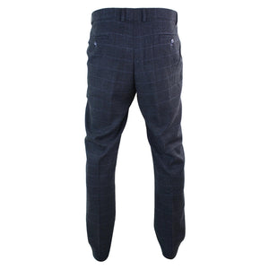 Men's Tweed Check Herringbone Blinders Trousers Regular - Navy - House of Cavani - 11