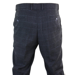 Men's Tweed Check Herringbone Blinders Trousers Regular - Navy - House of Cavani - 12