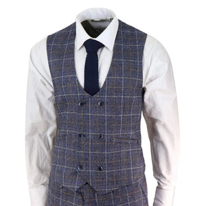 Gilet Mono Doppio Petto da Uomo Tweed a Scacchi Classico Vintage - House of Cavani - 2