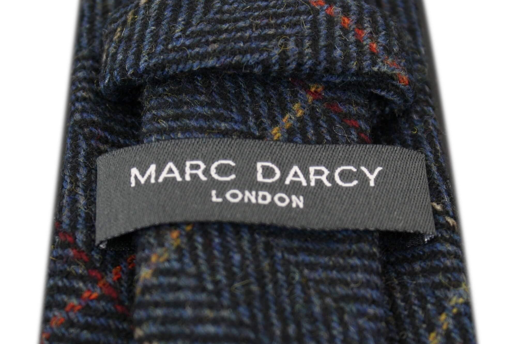 Mens Tweed Herringbone Textured Marc Darcy Ties Classic Vintage Retro Eton Navy Blue-TruClothing