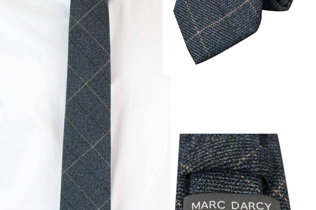 Mens Tweed Herringbone Textured Marc Darcy Ties Classic Vintage Retro Scott Blue-TruClothing