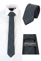 Mens Tweed Herringbone Textured Marc Darcy Ties Classic Vintage Retro Scott Blue-TruClothing