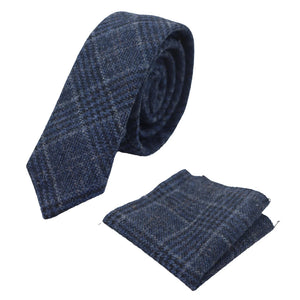 Cravate et pochette tweed à chevrons et carreaux style classique bleu marron gris noir - TruClothing.com - 5