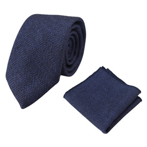 Cravate et pochette tweed à chevrons et carreaux style classique bleu marron gris noir - Bleu nuit - TruClothing.com - 21
