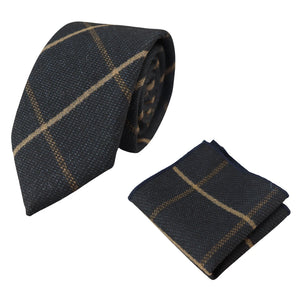Cravate et pochette tweed à chevrons et carreaux style classique bleu marron gris noir - Bleu marine - TruClothing.com - 25
