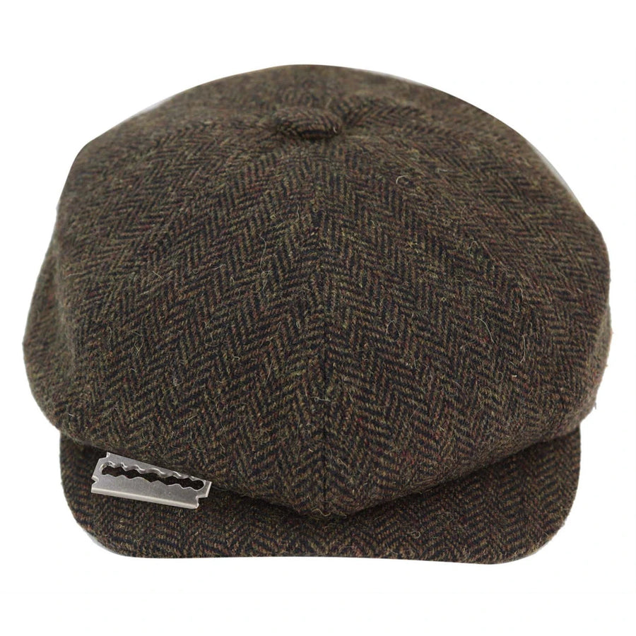 Męska czapka newsboy z tweedu w kratę Peaky Baker płaska - Brązowy - TruClothing.com - 1