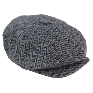 Men's Tweed Newsboy Cap Peaky Baker Flat Check Hat - Charcoal - TruClothing.com - 7