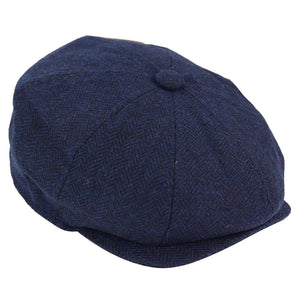 Men's Tweed Newsboy Cap Peaky Baker Flat Check Hat - Navy - TruClothing.com - 15